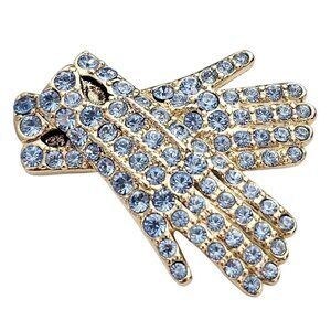 Monet Vintage Blue Rhinestone Ladies Gloves Brooch Signed, J560